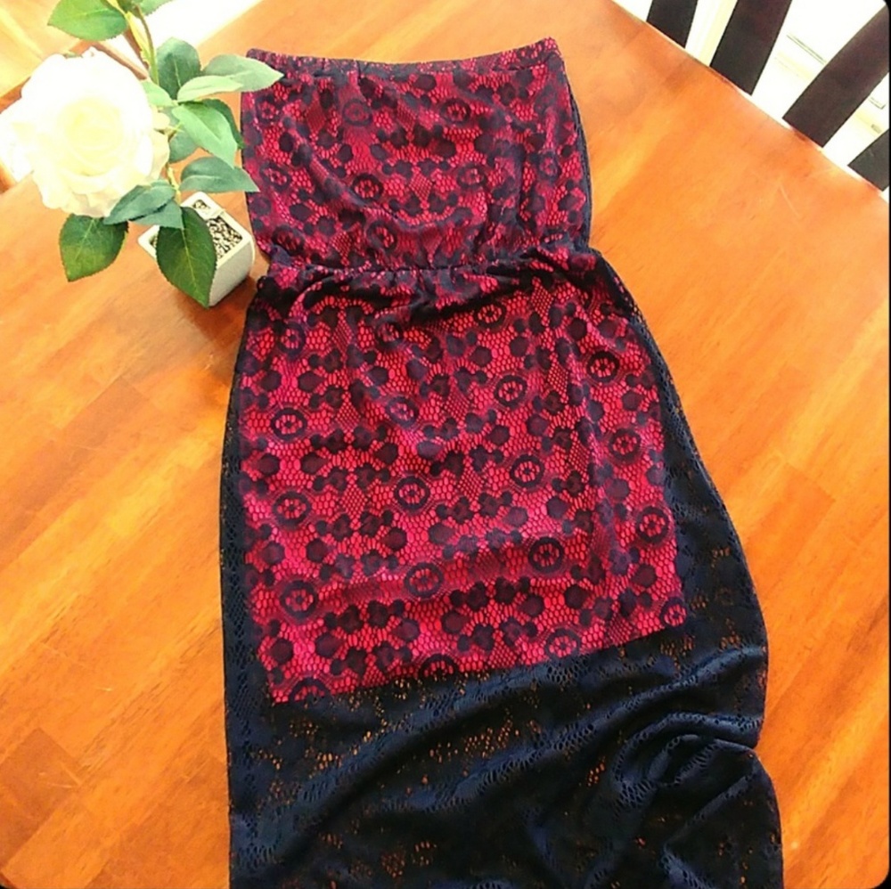 Navy and Pink Strapless Maxi Dress NWT
